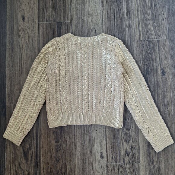 💙 Rachel Zoe Girls Cable Knit Gold Metallic Sweater Size L Preppy Fall Winter - Picture 7 of 8